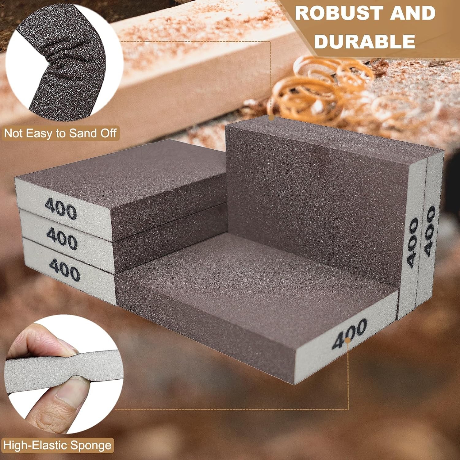 6 Pack 400 Grit Fine Sanding Sponge, Washable and Reusable Sanding Blocks Great