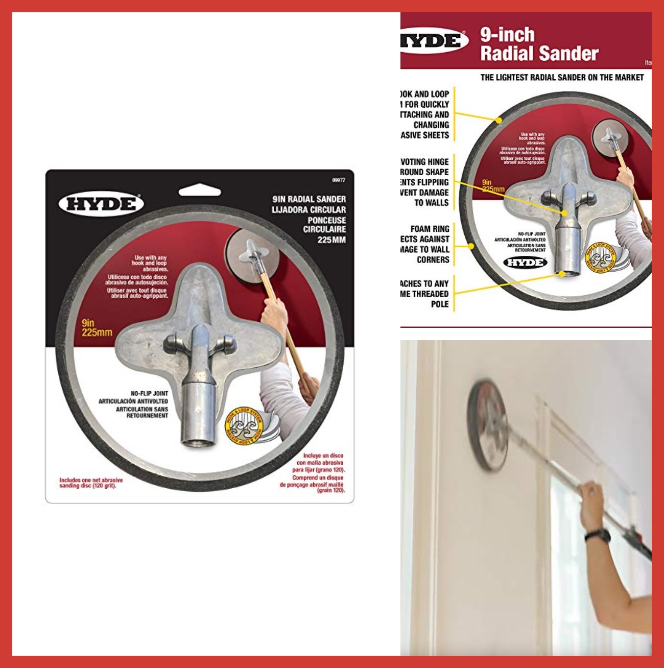 9 Inch Radial Sander Hook and Loop Acme Thread Pole Attachment Pivoting Hinge