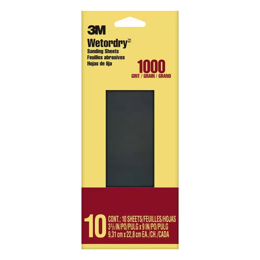 3.7 In. X 9 In. Ultra Fine 1000-Grit Sheet Sandpaper (10-Sheets/Pack)