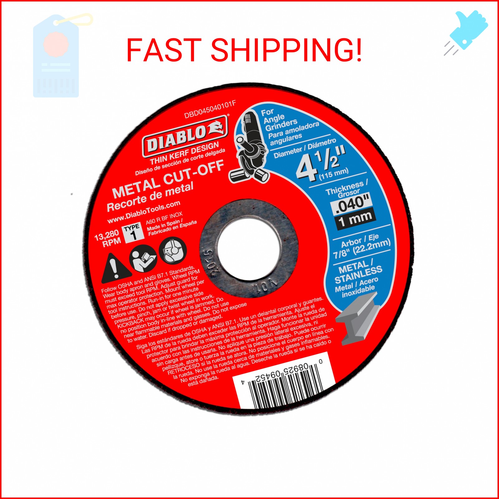 Diablo Metal Cut-Off Disc – Superior Performance – 4-1/2″ Diameter, 7/8″ Arbor,