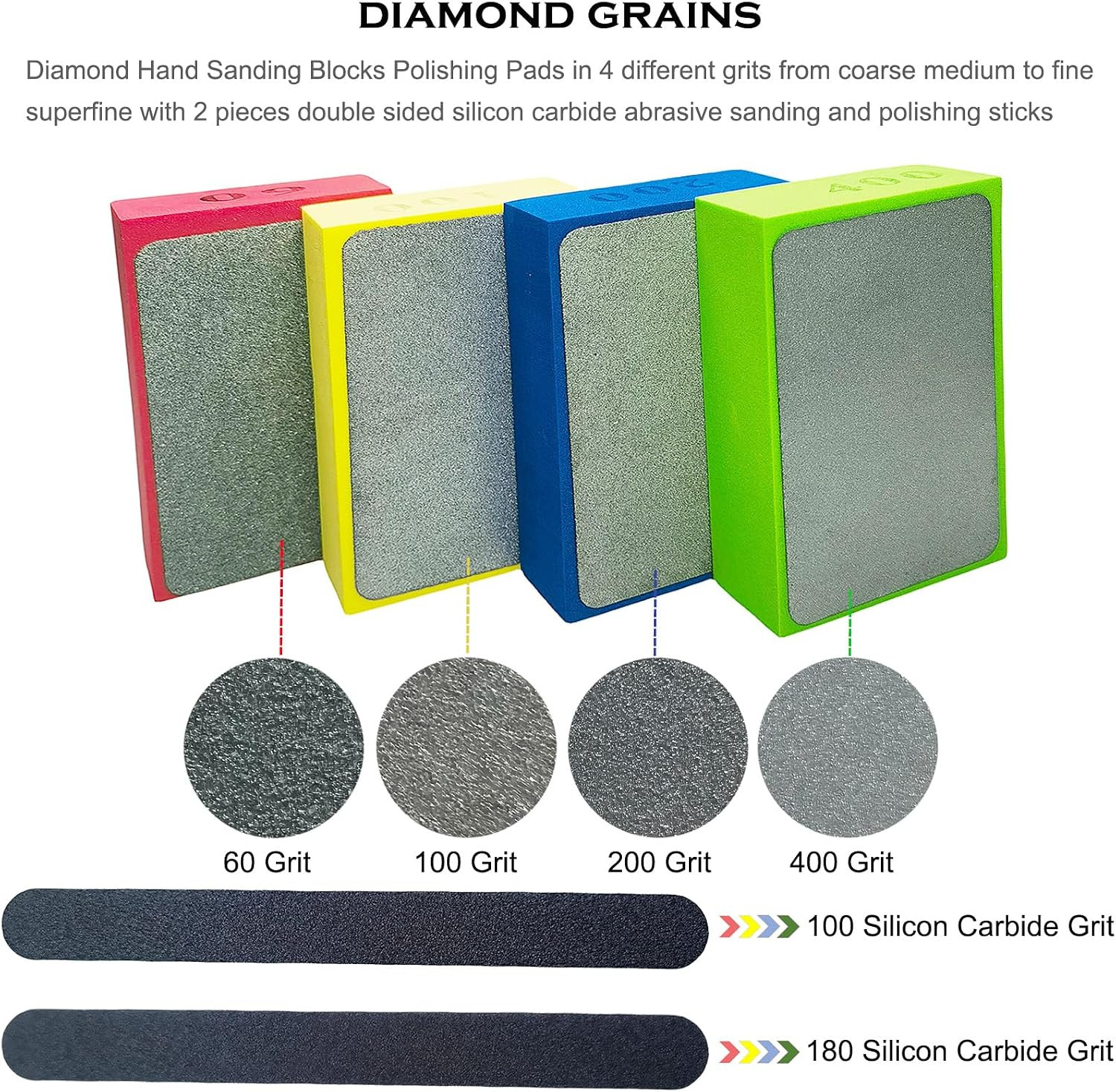 4 Pack Diamond Hand Polishing Pads Sanding Block Set 60-400 Grit Wet Dry