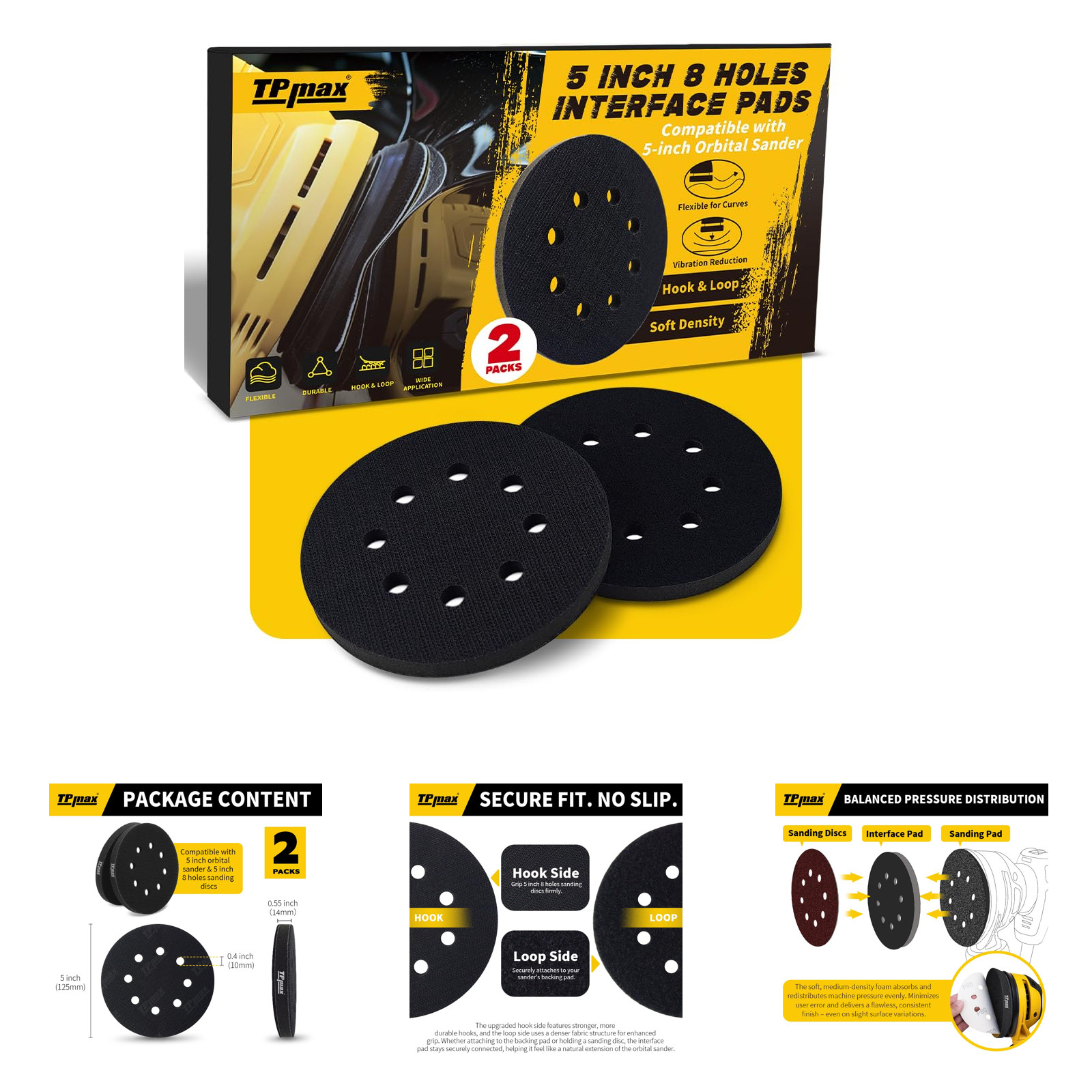 2 Pack 5 Inch 8 Holes Interface Pad Soft EVA Foam Buffer Pads for 5″ Orbital