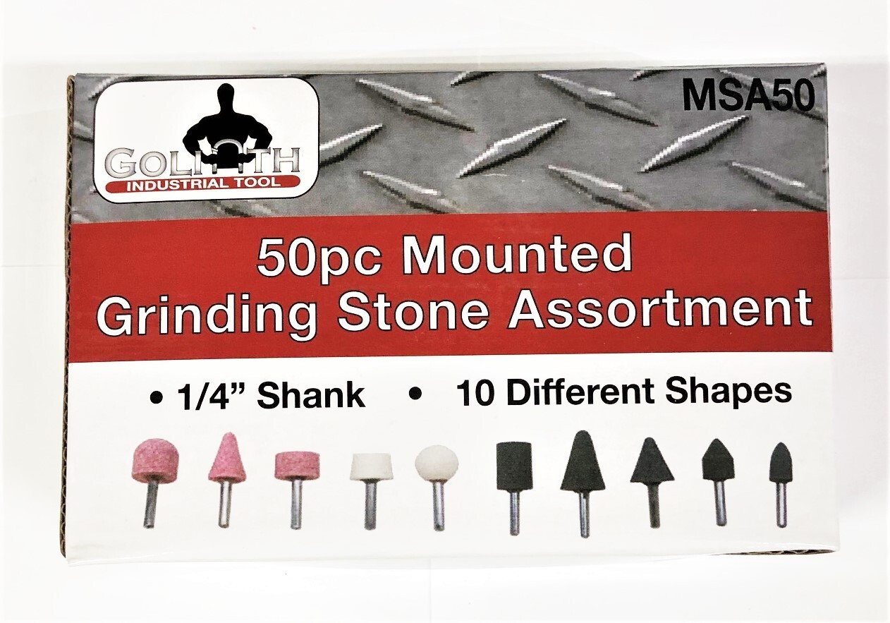 50pc GOLIATH INDUSTRIAL ASSORTED MOUNTED ABRASIVE GRINDING WHEEL STONE 1/4 SHANK