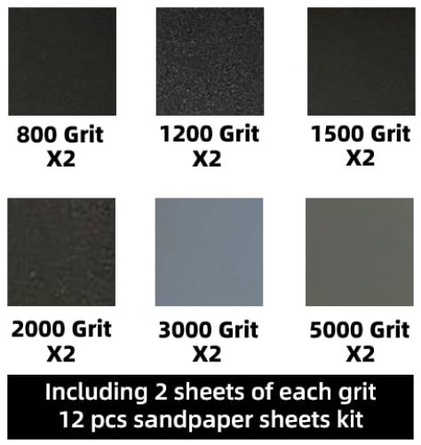 12pcs Wet Dry Sandpaper Grit 800 1200 1500 2000 3000 5000 Wood Metal Polishing