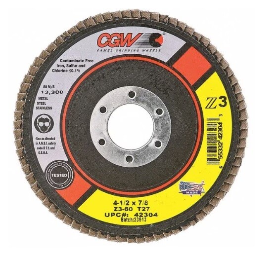 CGW Abrasive 42344, 4-1/2 x 7/8″ x 60 Grit Flap Discs, Pack of (10)