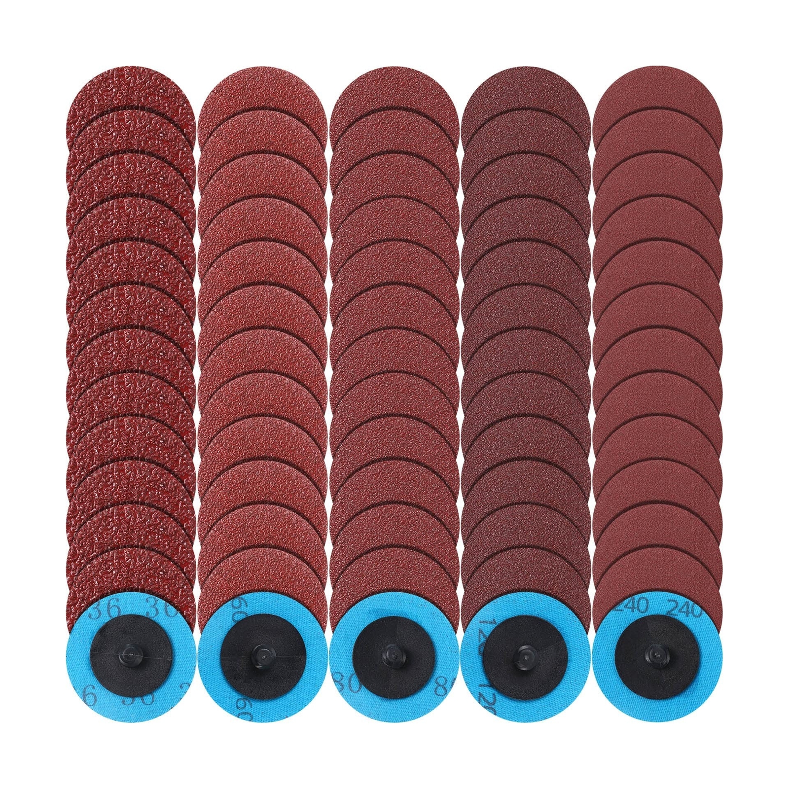 250 Pcs 2 Inch Sanding Discs Set 36/60/80/120/240 Grit Roll Lock Disc Aluminu…