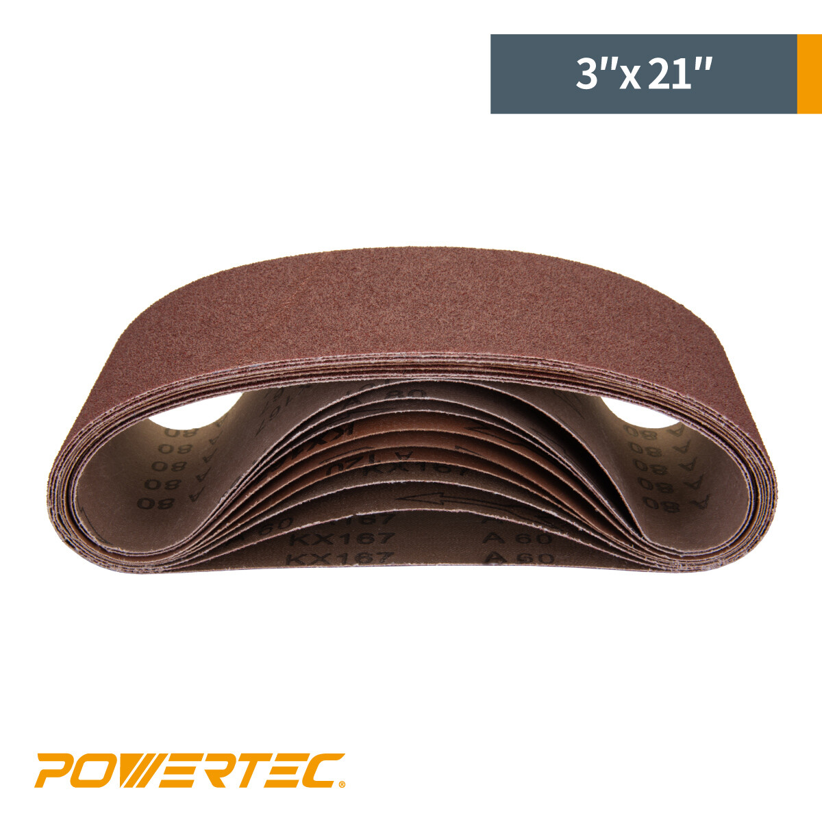 POWERTEC 3×21″ Sanding Belt Assortment 20PK-5 Each of 40, 80, 120, 240 Grits