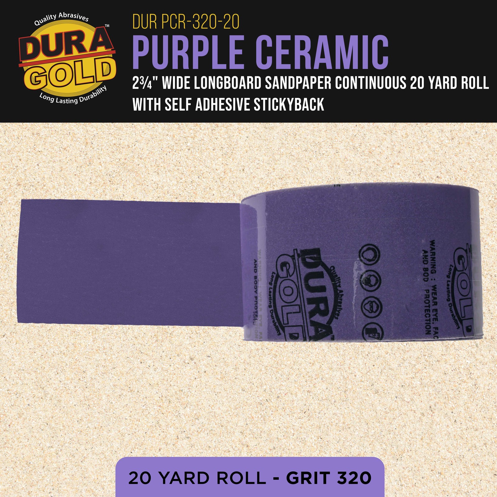 320 Grit Purple Ceramic 2.75″ x 20 Yard Roll Self Adhesive Longboard Sandpaper