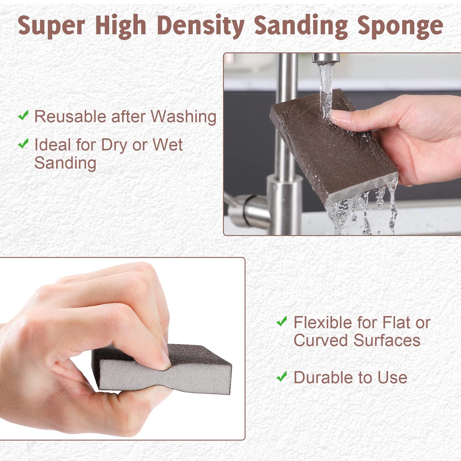 8PCS Sanding Sponge, Sanding Blocks of 60/80/120/220 Assorted Grits, Flexible