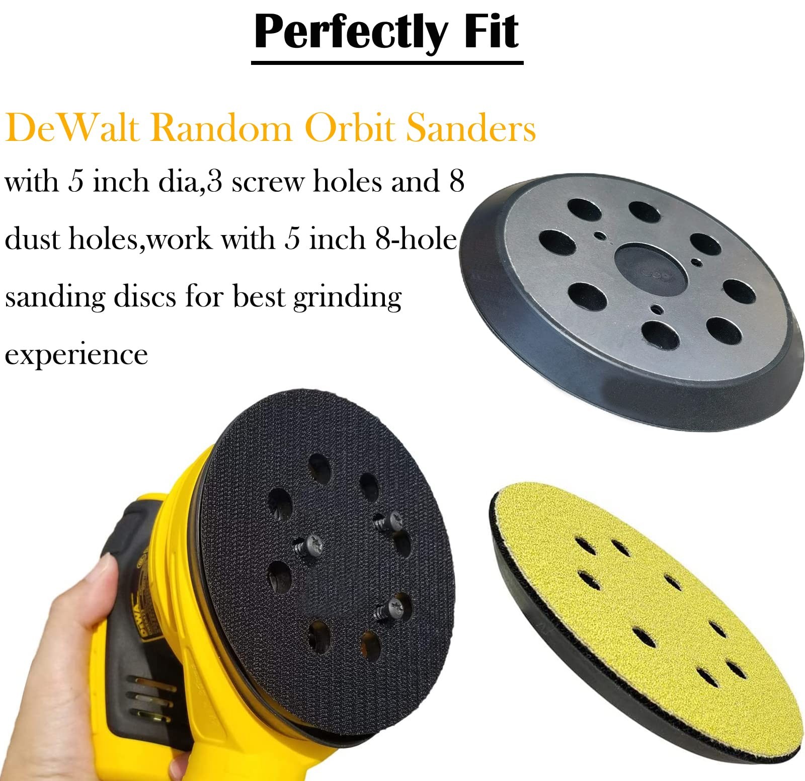2 Pack 5 Inch 8-Hole Metal Replacement Sander Pads for Dewalt Sander – 5″ Hoo…