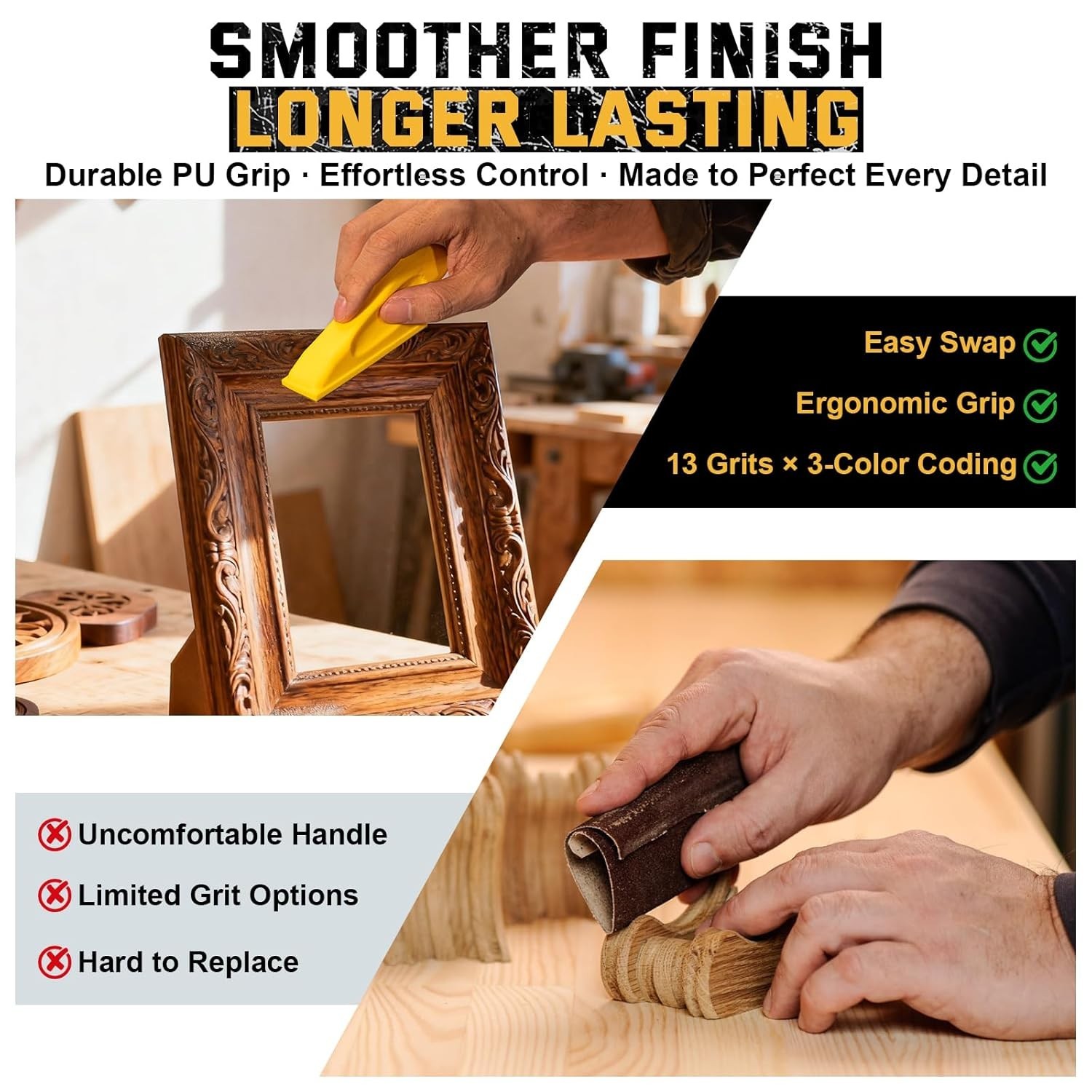 Ergonomic Hand Sander and Sandpaper Set for Crafts, Furniture, and Home Projects