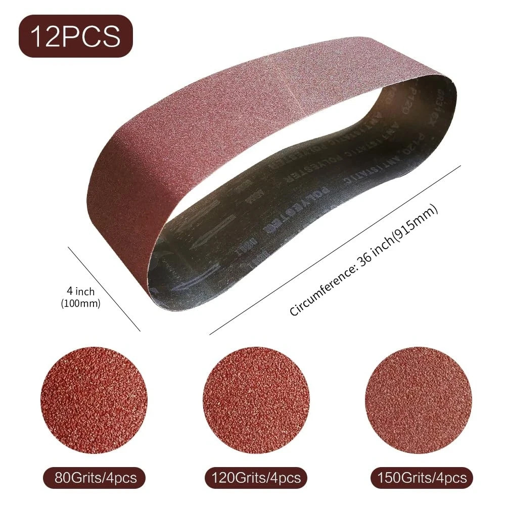 4×36 4 x 36 inch Sanding Belt Pack 4-Inch x 36-Inch12 Pcs4 Each of 80 120 150…
