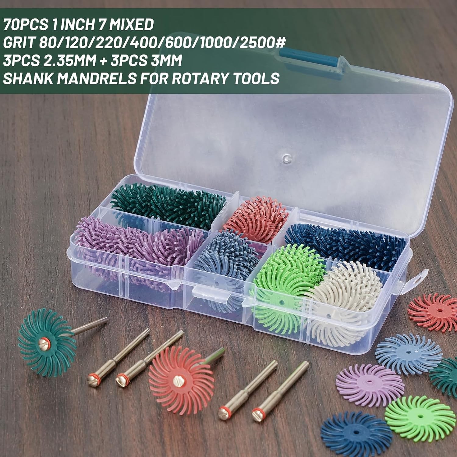 76Pcs 1 Inch Mini Radial Bristle Disc Mix Kit with 2.35mm/3mm Mandrels Polishing