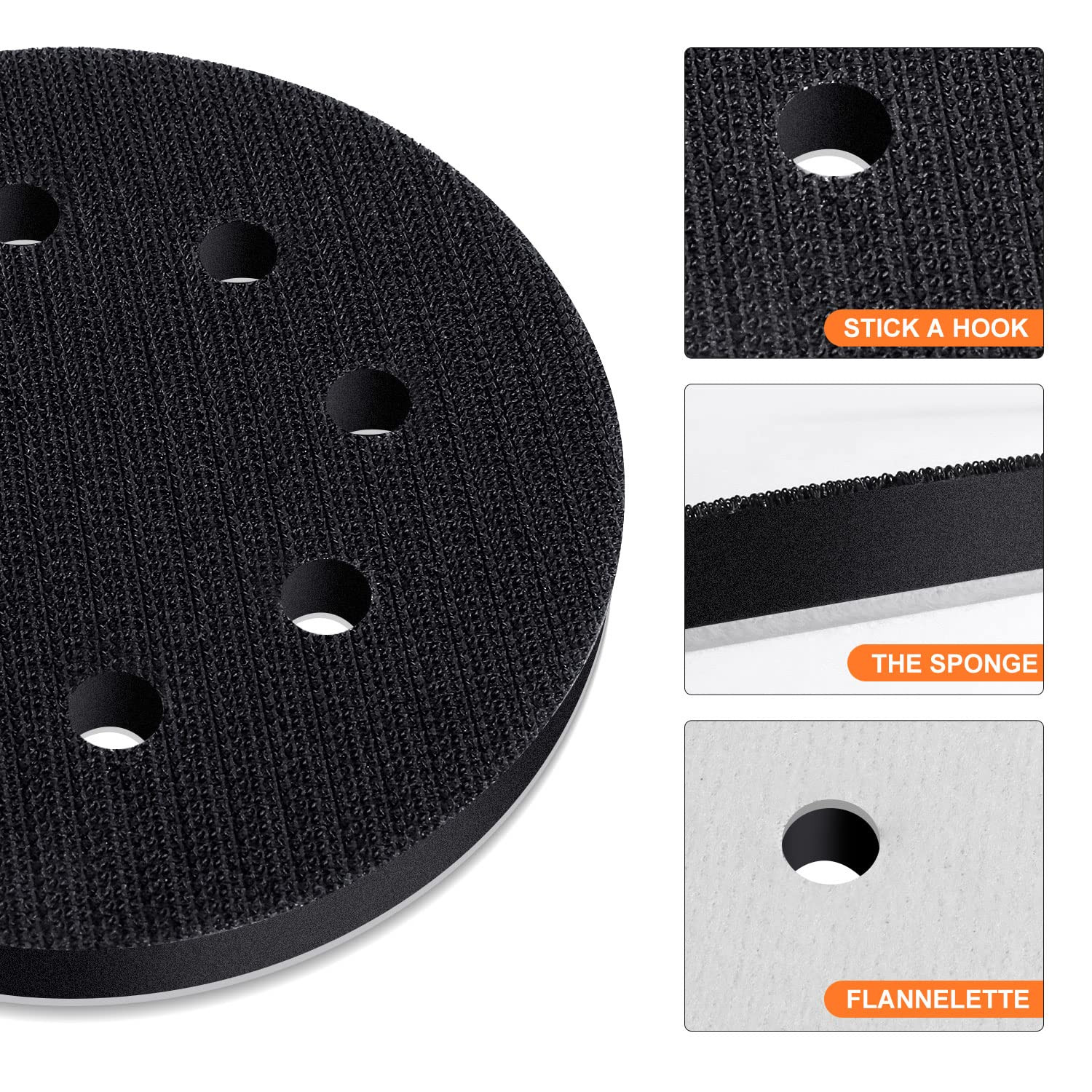 5 Inch 8 Holes Interface Pad, 5” Orbital Sander Foam Pad