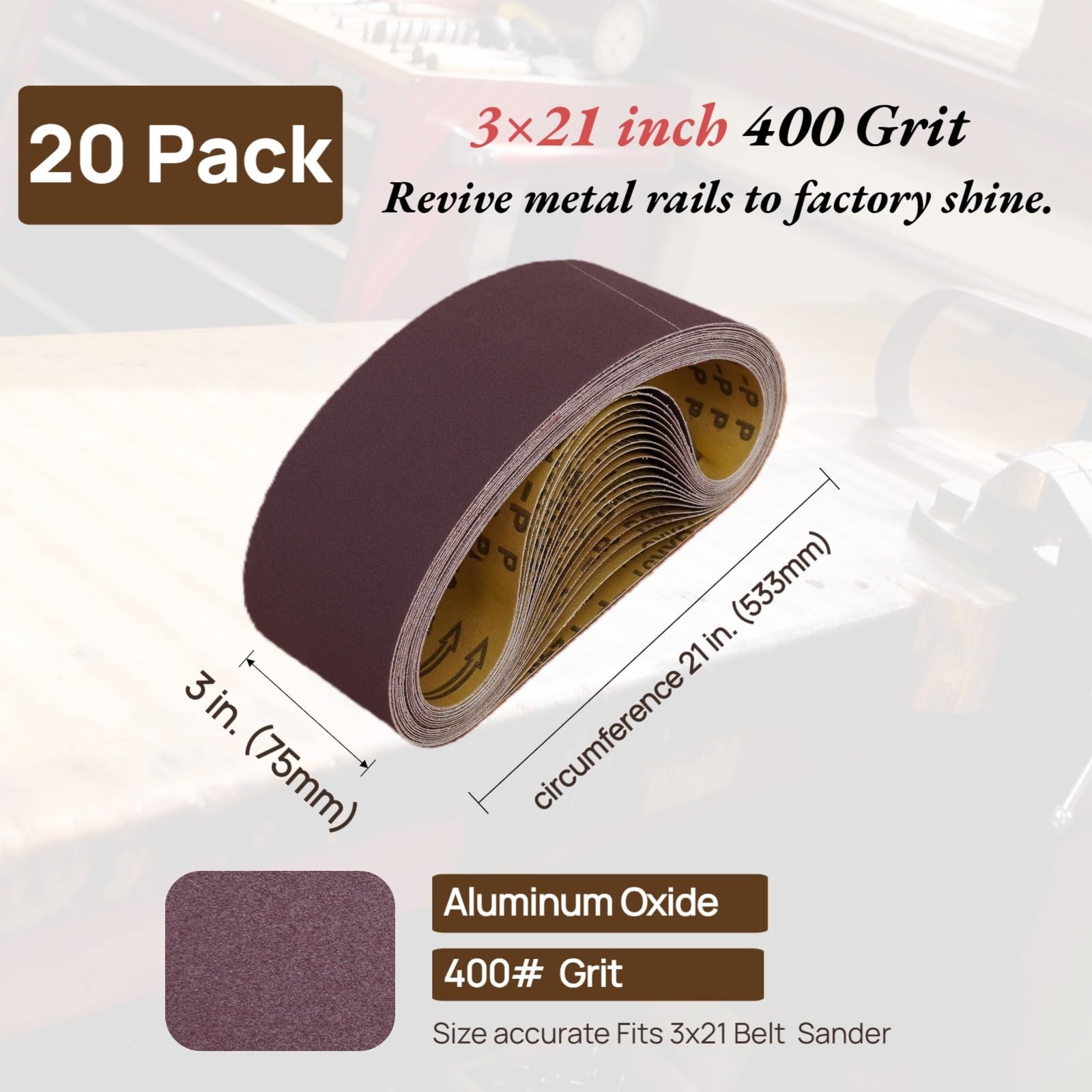 KTHUA 20Pack 3×21 Sanding Belts 400 Grit — Fine Surface Polish for Woodworkin…