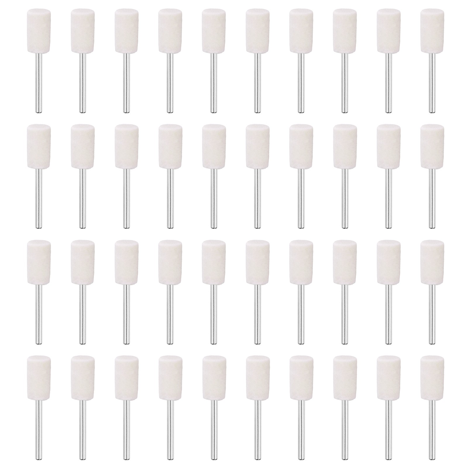 40 Pcs Wool Felt Mounted Mandrel Points 10mm Cylinder Head with 1/8″ Shank