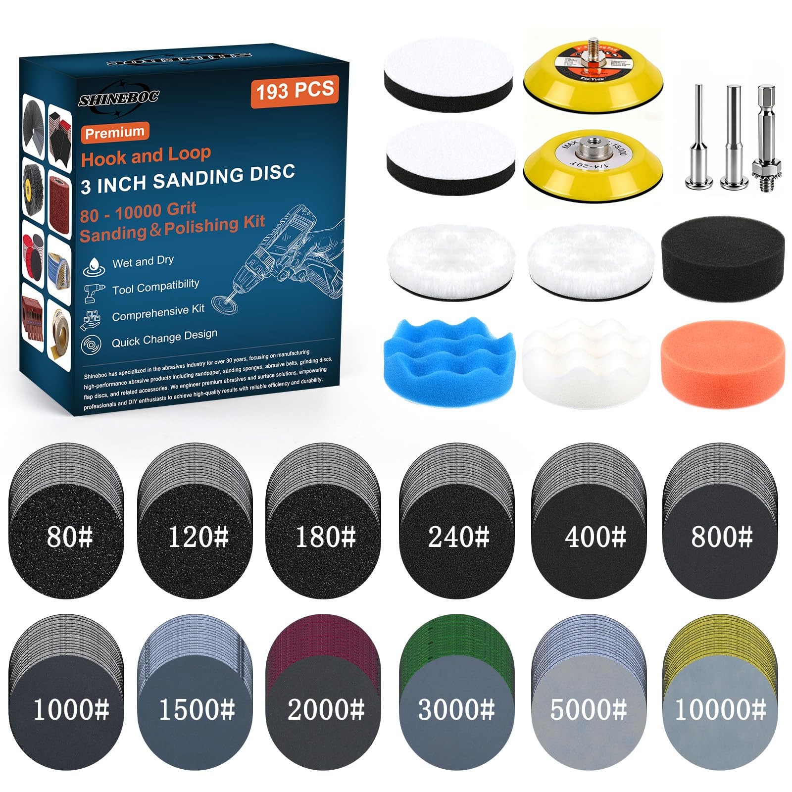 193Pcs 3 Inch Polishing Kit Hook and Loop Sanding Discs, Headlight Restoratio…