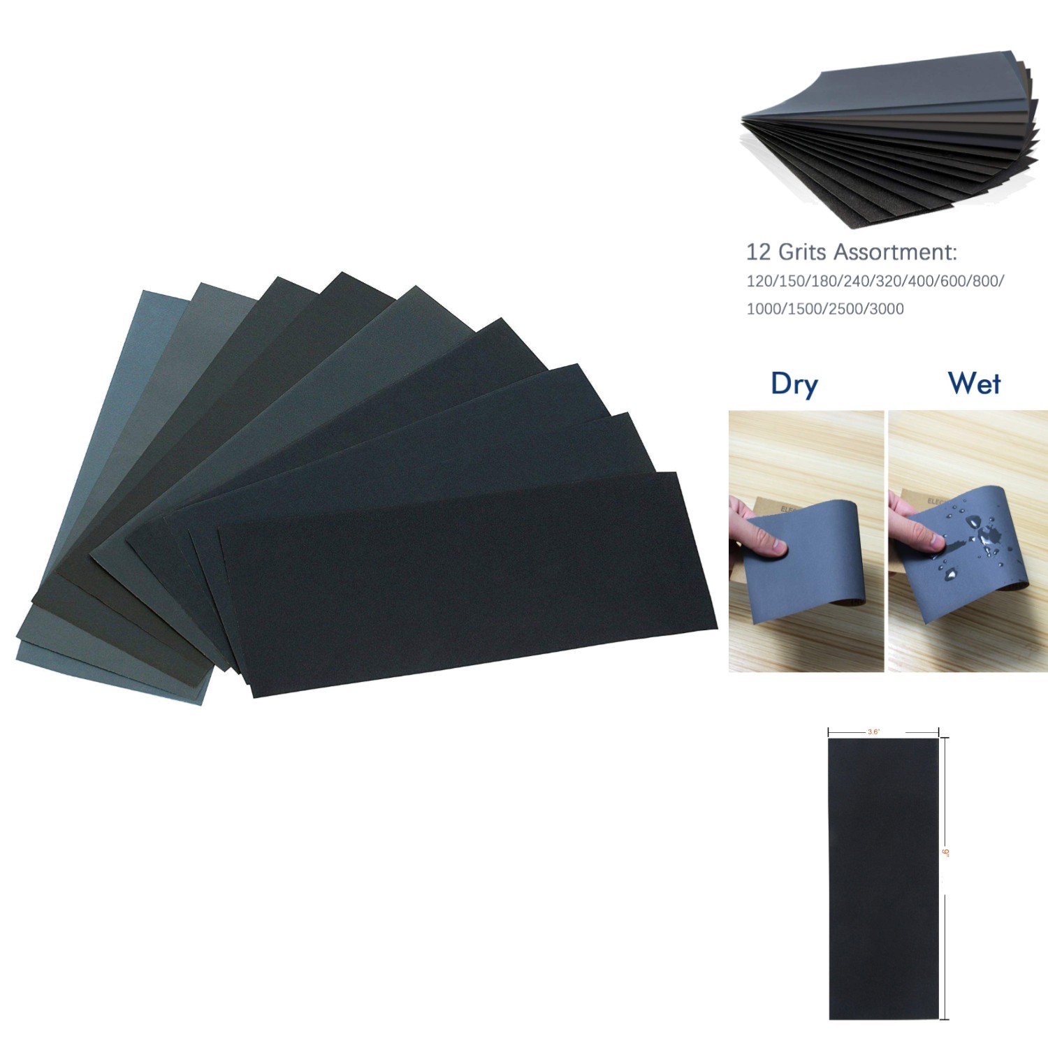 24pc Sandpaper Variety Pack 120-3000 Grit Wet Dry Sanding Sheets Wood Metal Auto