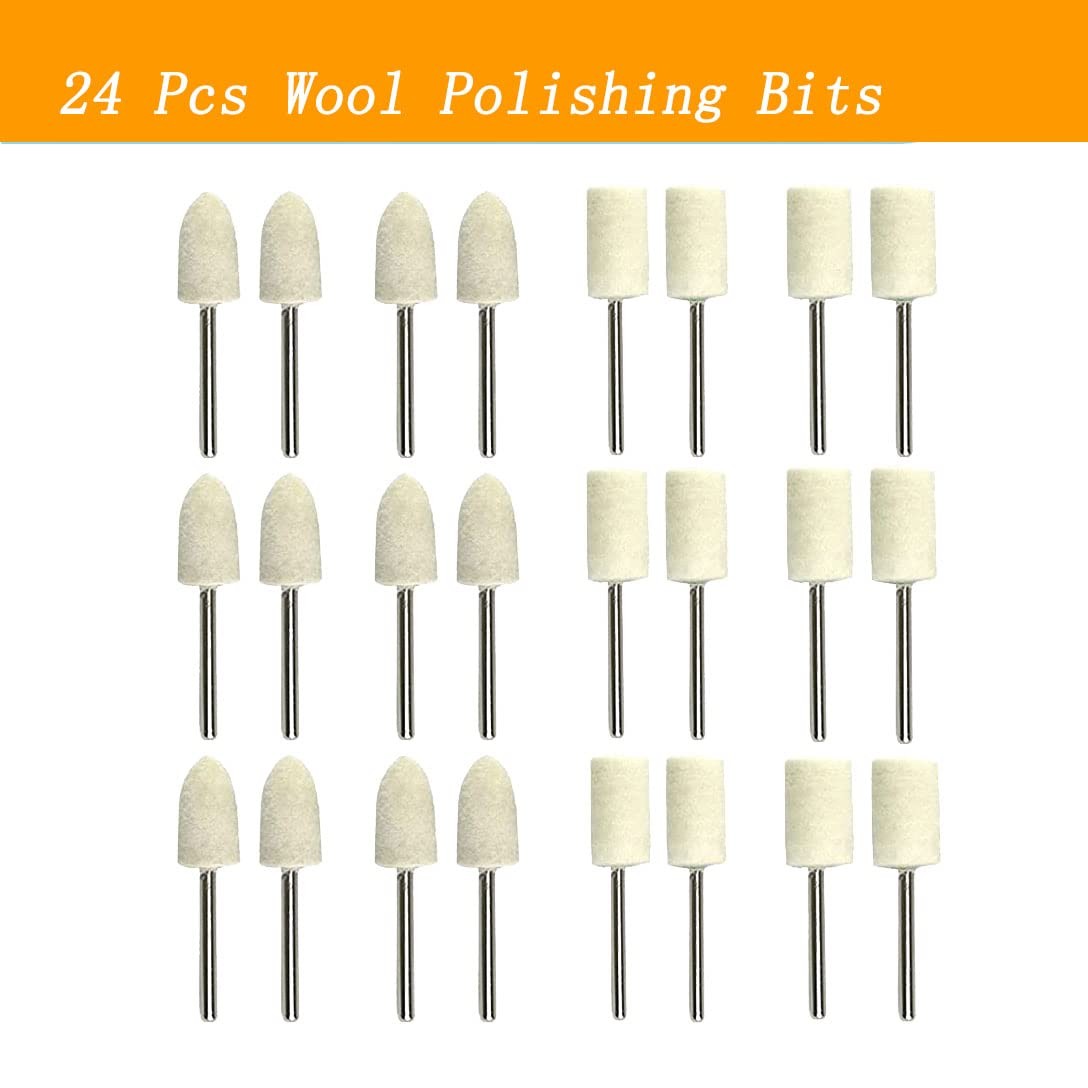Wool Polishing Bits 24 Pcs Felt Buffing Grinding 10mm Head 1/8 Inch Shank
