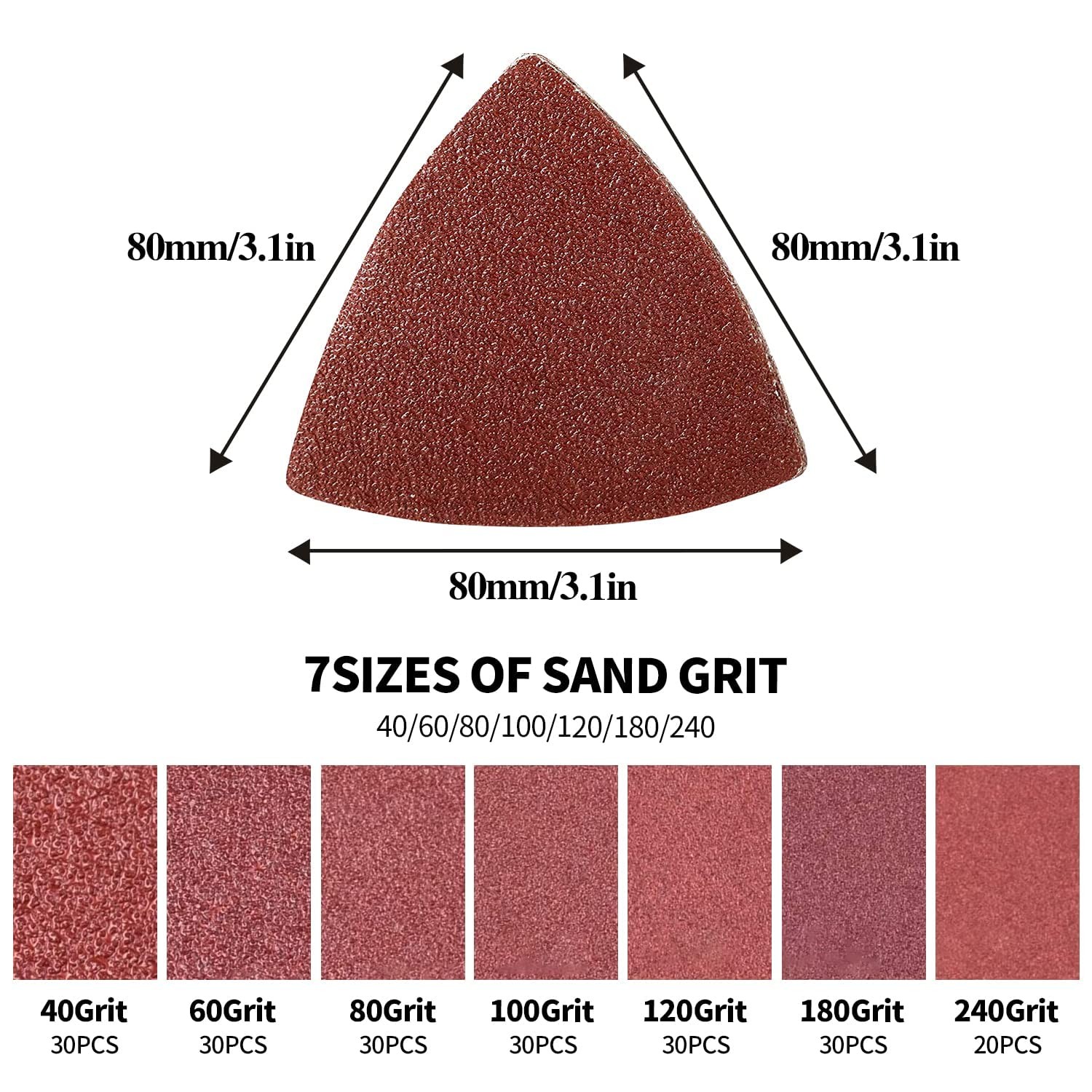 200Pcs 80mm Triangle Sanding Pads, Hook and Loop Triangular Sandpaper