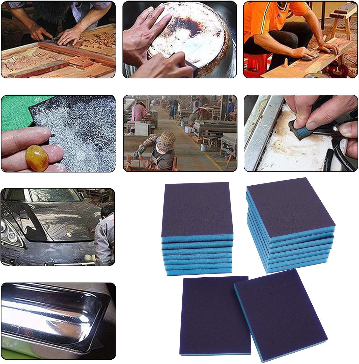..16Pcs 220 Grit Sanding Sponge Blocks Wet Dry for Wood Metal Plastic Furniture