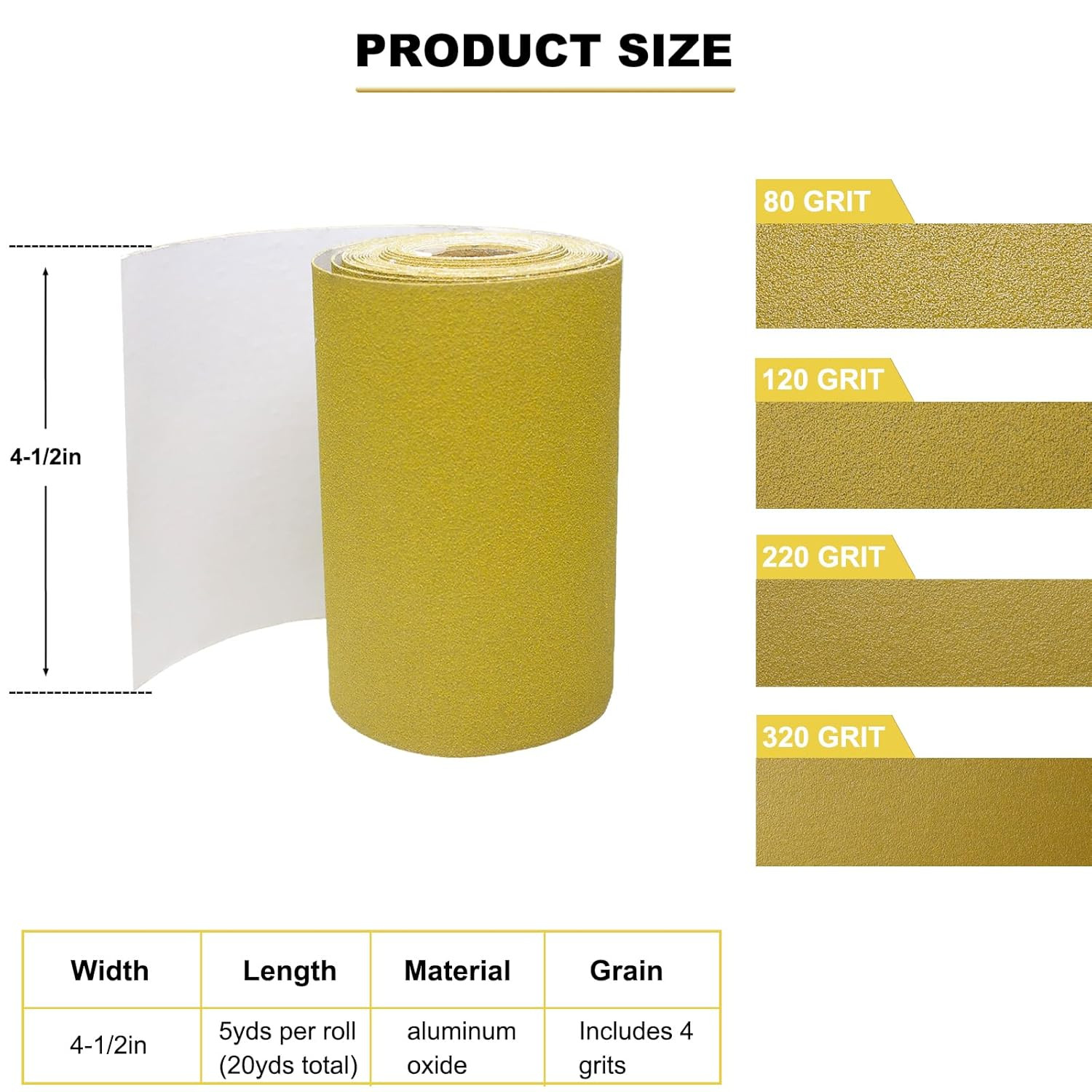 Total 20 Yards Long 4-1/2″ Wide Continuous Roll Set – 80 120 220 320 Grit