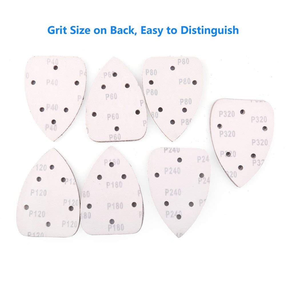 70-Pack Mouse 6 Hole Triangle Sanding Pads 140mm for Ryobi Detail P