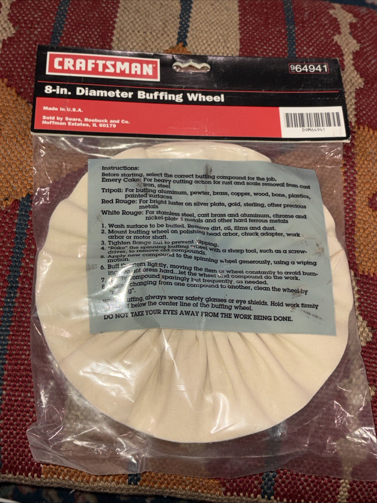 SEARS Craftsman 8in. Diameter Buffing Wheel 64941 USA NOS Vintage Polish Shine