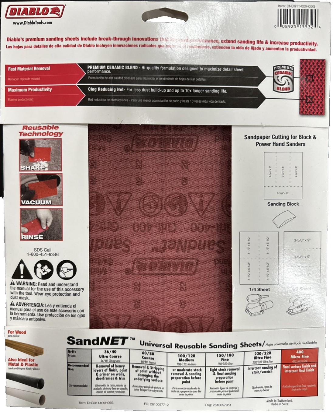 Diablo SandNET Reusable 400 Grit Micro Fine Sanding Sheets 9″X11″ DND911400H05G