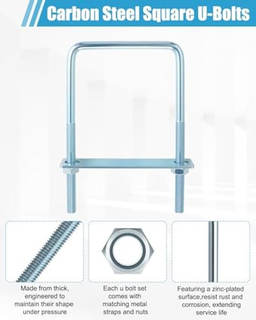 Pcs Square U Bolts 4 inch Wide Zinc Plated, U Bolt Carbon Steel for Sailboat 6