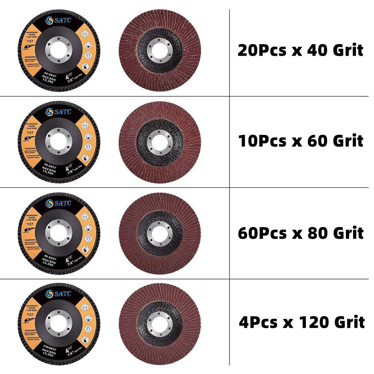 40 PCS 4.5 Inch 40 60 80 120 Grit Assorted Grinding Discs 115mm AO Flap Discs