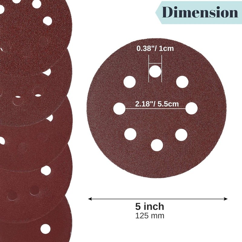 5 Inch Sanding Discs 30 Pack Assorted Grits 40 80 120 220 320 600 8 Hole New