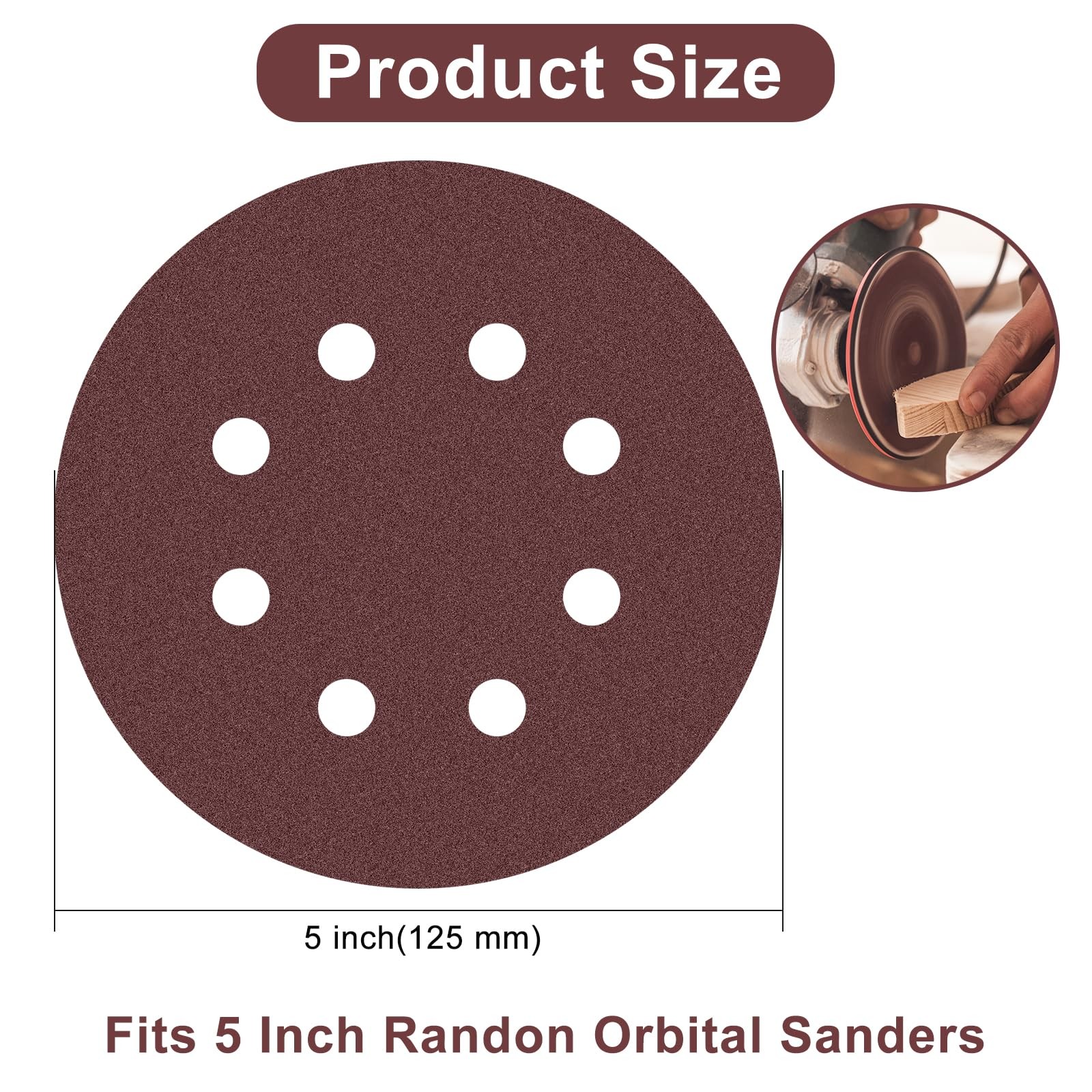 5 Inch Sanding Discs 8 Hole Hook Loop 50pc Orbital Sander Pads Grit 60800