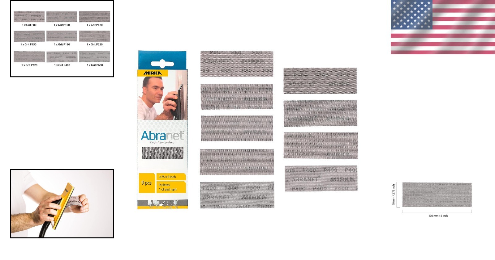 Abranet Net Sheets 9 pcs Grit 80-600 Sandpaper Assortment