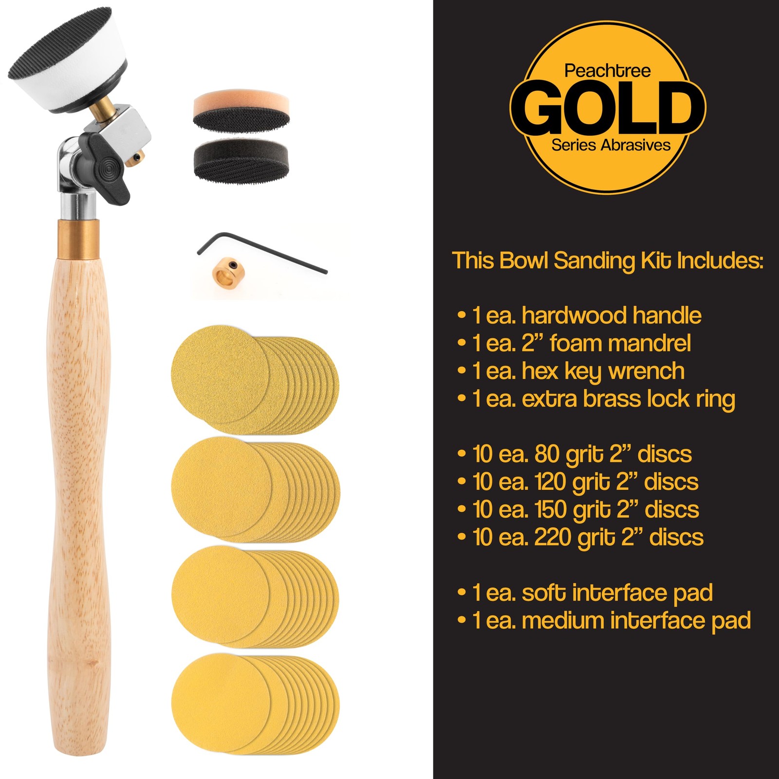 2 Inch Diameter Bowl Sander With Dual Bearing Head And 2 Inch Foam Hook And Loop