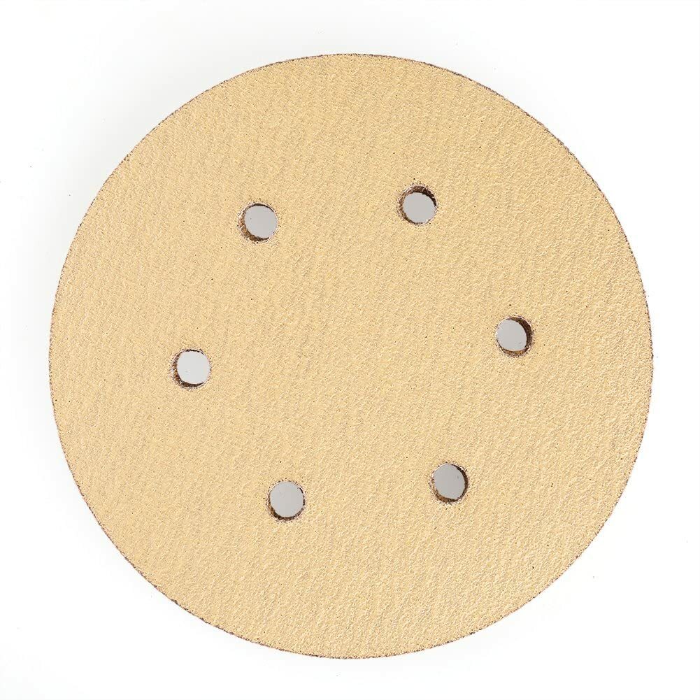 50PCS 6 in Hook and Loop Sanding Discs 6-Hole 80 Grit Gold Orbital Sander Paper