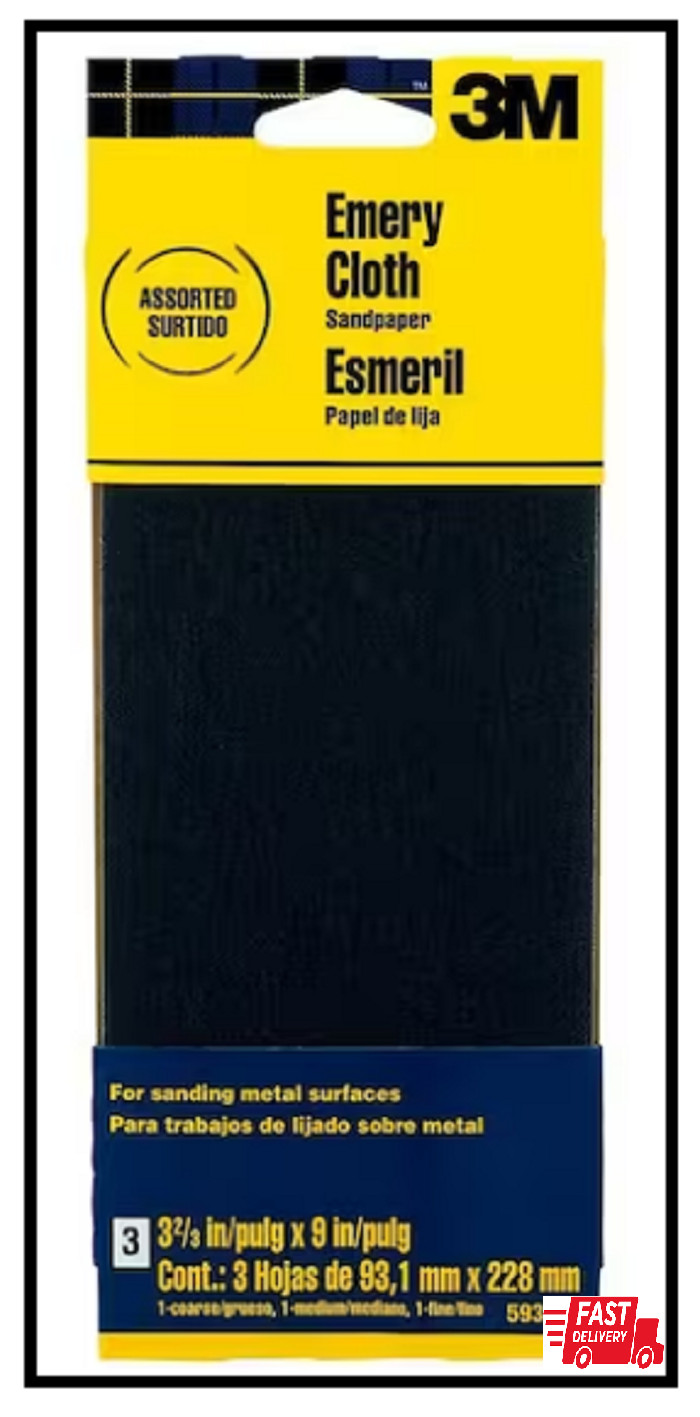 3-Pack Assorted Grit Emery Cloth Sandpaper – Coarse, Medium, Fine