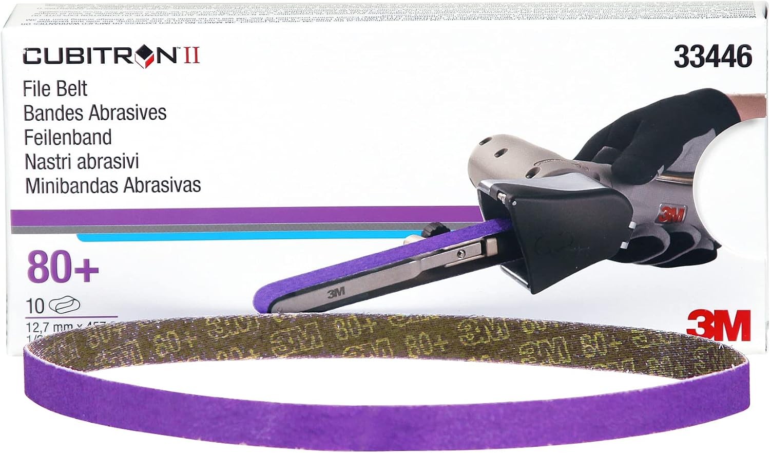3M Cubitron II File Belt, 33446, 80+ Grit, 1/2 in x 18 in, File Belts, Resin Bon