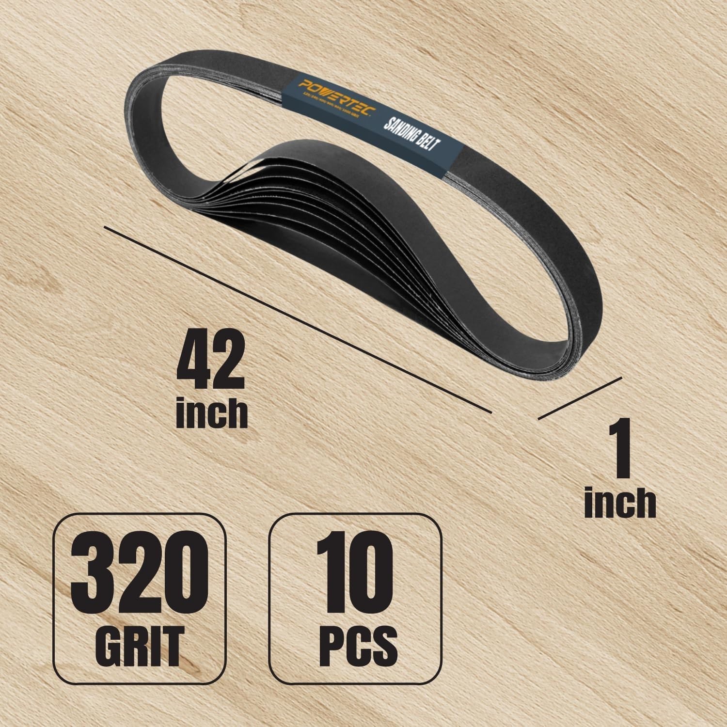 POWERTEC 1 x 42″ Sanding Belts 320Grit Silicon Carbide Sandpaper-10pcs (414232S)