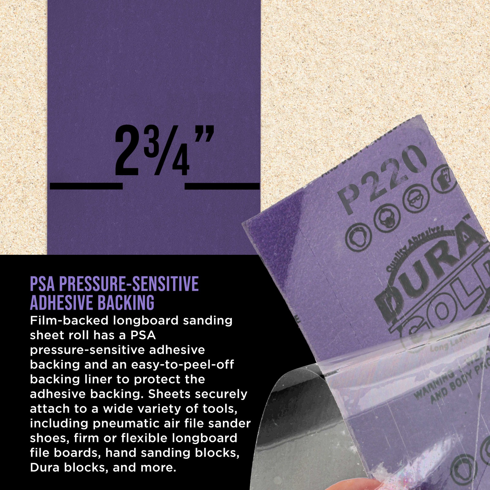 220 Grit Purple Ceramic 2.75″ x 20 Yard Roll Self Adhesive Longboard Sandpaper