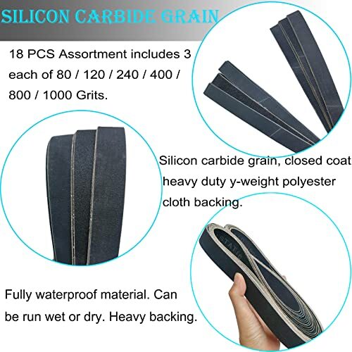 18 PCS 1 x 42 Inch Premium Silicon Carbide Sanding Belts Assortment- 3 Pcs Ea…