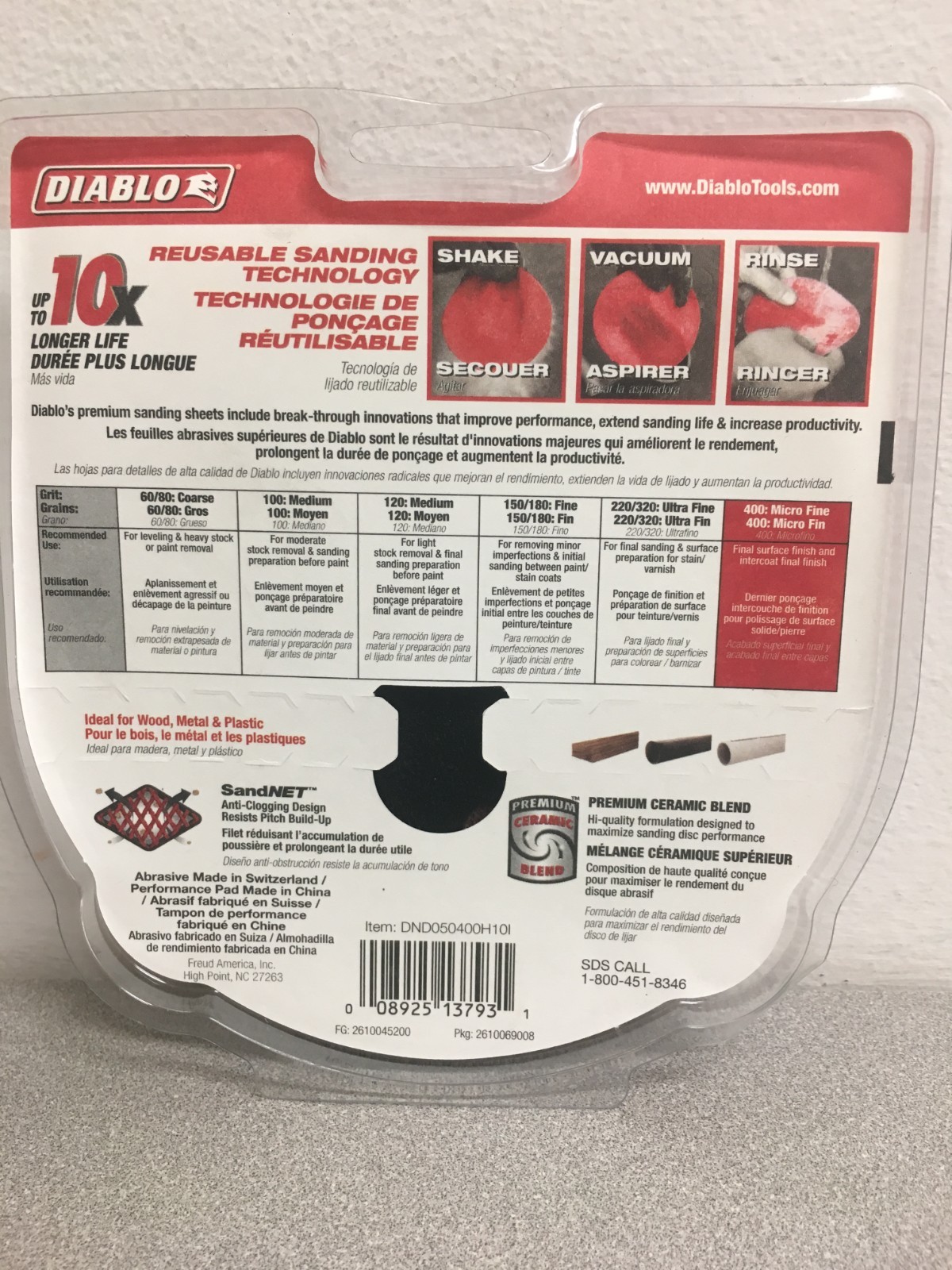 Diablo SandNet 5″ Aluminum Oxide Hook/Lock Sanding Disc 400 Grit Super Fine 10pk