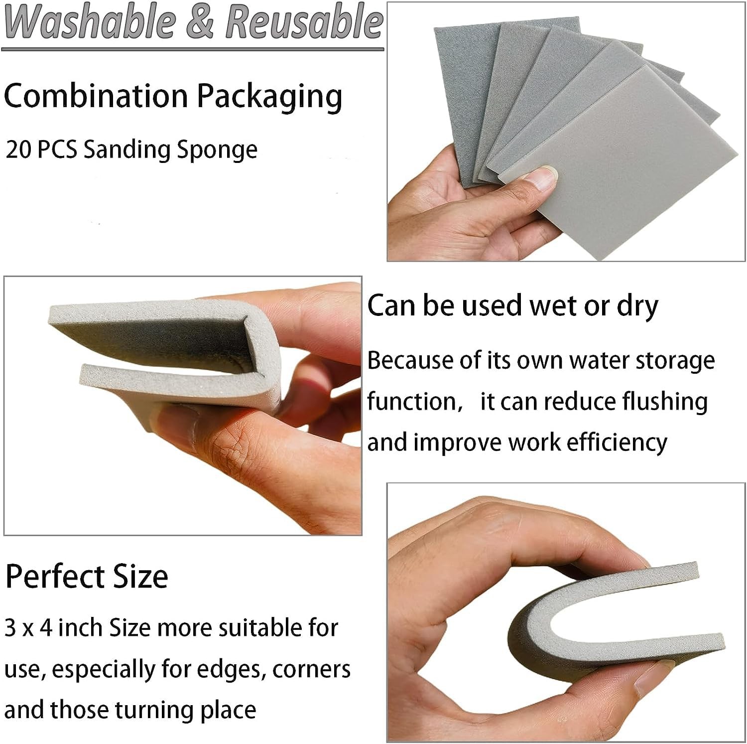 20 PCS 3×4 Inch 400 Grit Ultra Fine Wet Dry Sanding Sponge Sander Block