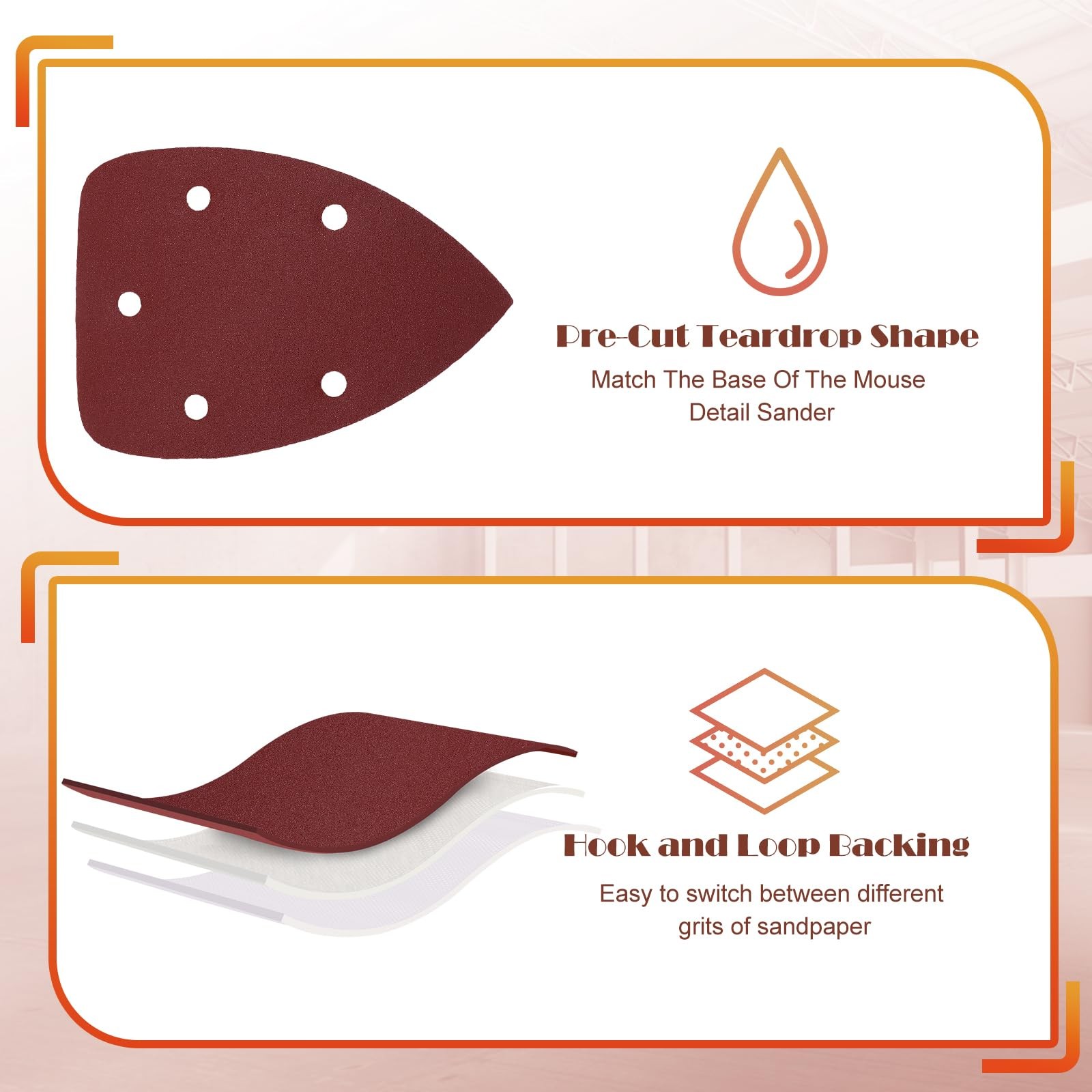 400 Grit Mouse Sander Sandpaper, Jamiikury 5 Hole Detail 400 Grit, Red