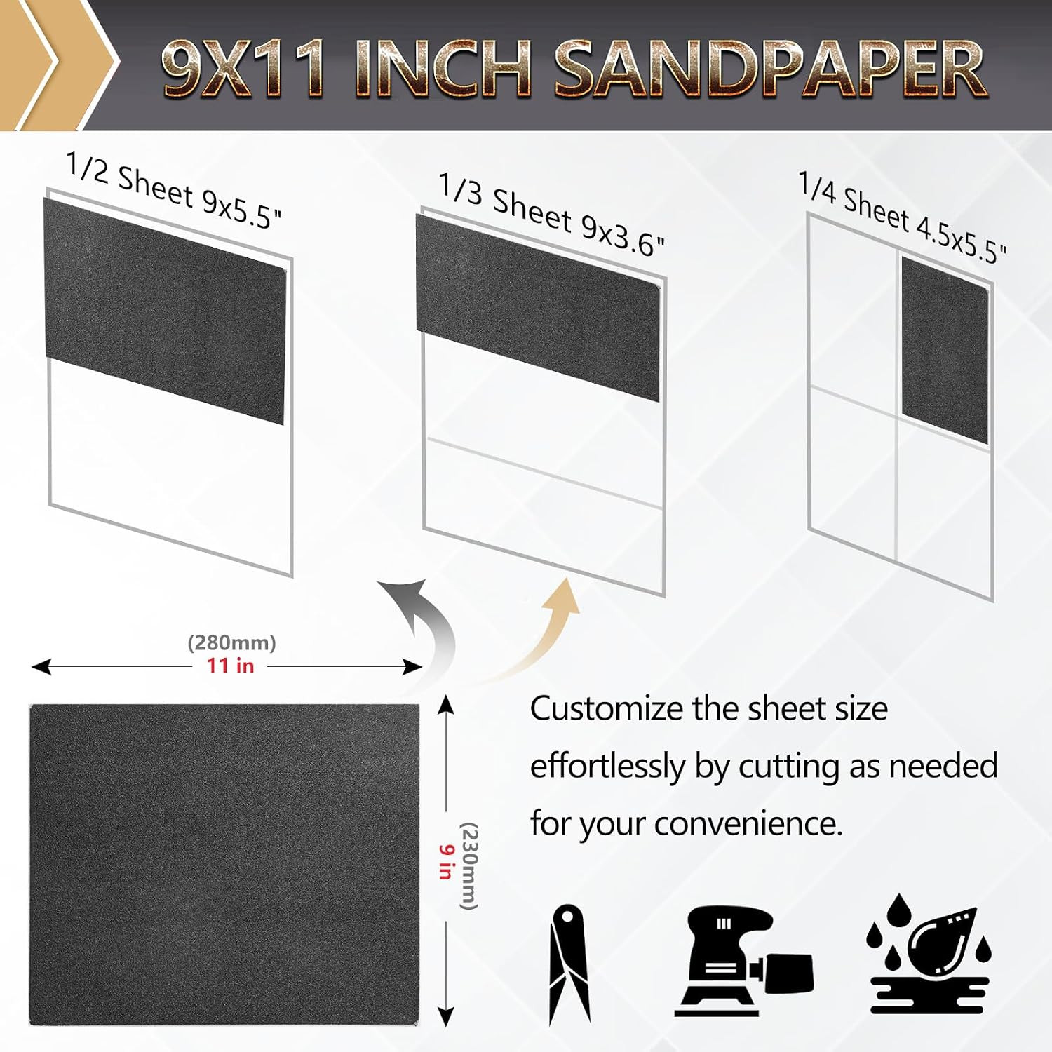 12-Sheet 9 X 11 Inch Wet Dry Fine Sandpaper Assortment, 400/600/800/1000/2000/30