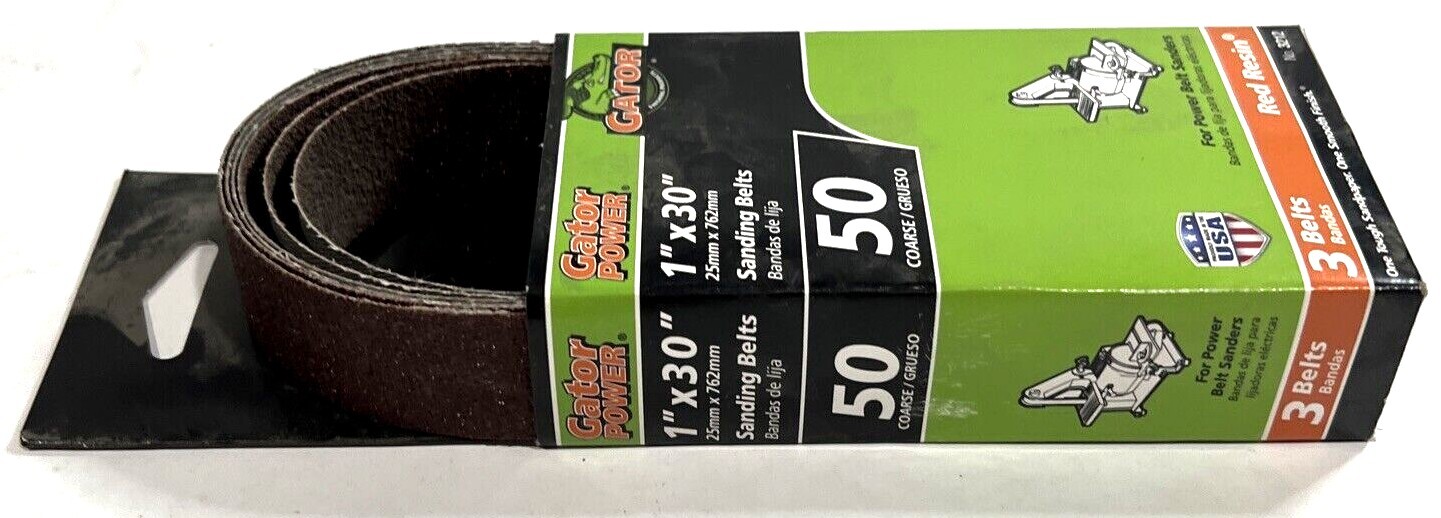 Sanding Belt Coarse 50 Grit 1″ x 30″ Red Resin 3-Pack Gator 3212