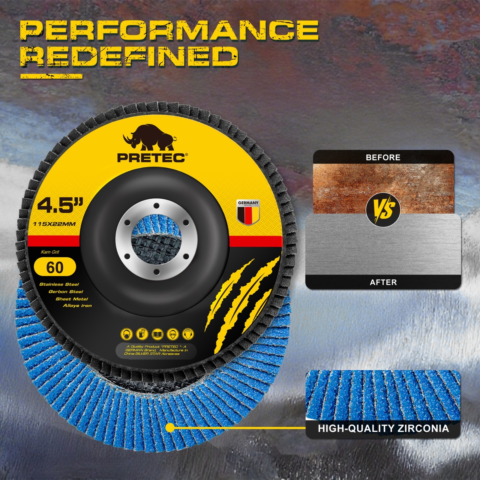 12 Pack 4-1/2″ x 7/8″ 60 Grit Zirconia Flap Discs T27 Grinding Wheels for Metal