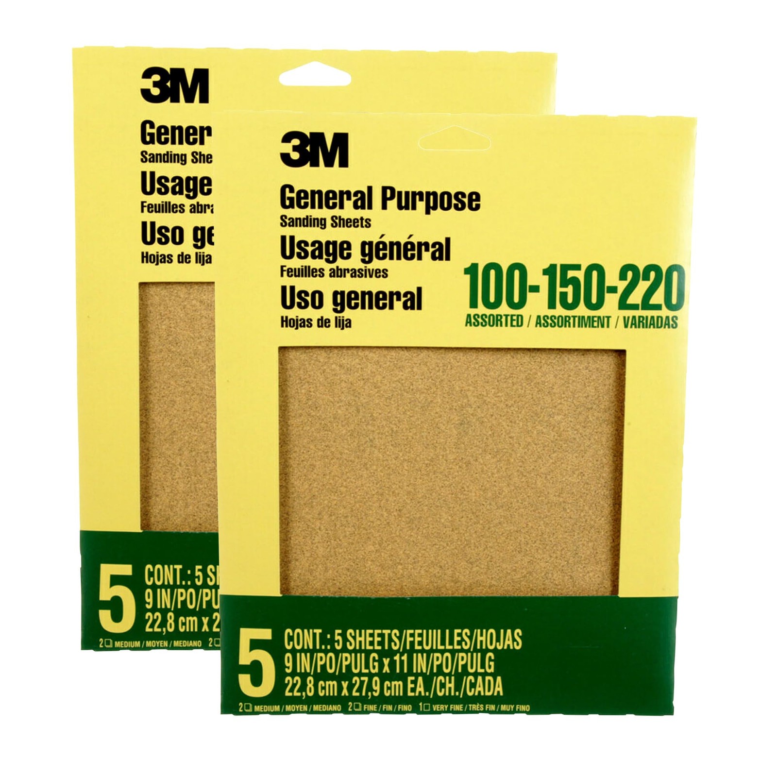 3M Aluminum Oxide Sandpaper, 5 Sheets, Assorted 2-Pack (10 Sheets),