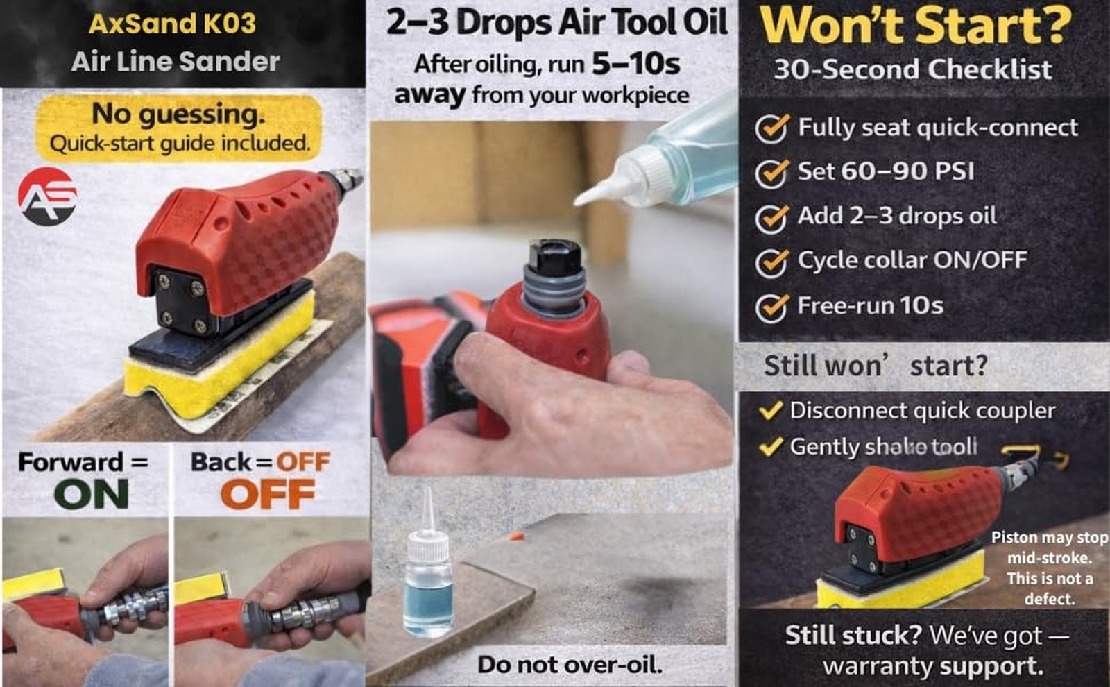 Air Straight Line Sander+ Interchangeable Contoured Profile Block&Sandpaper |…