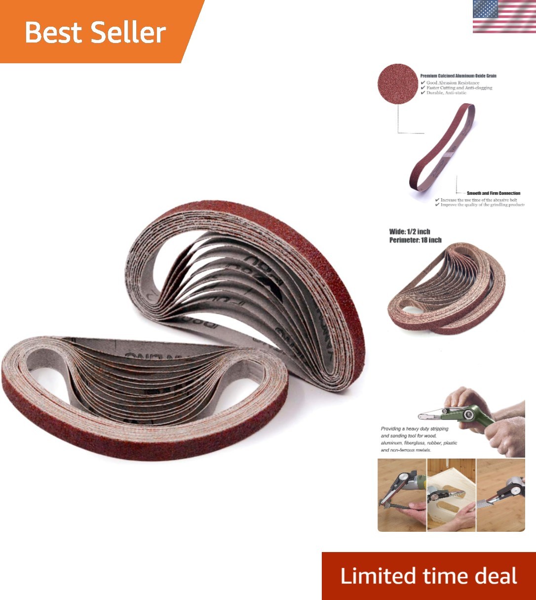 24 Pack 1/2×18″ 40 Grit Aluminum Oxide Sanding Belts for Mini Sander Excellence